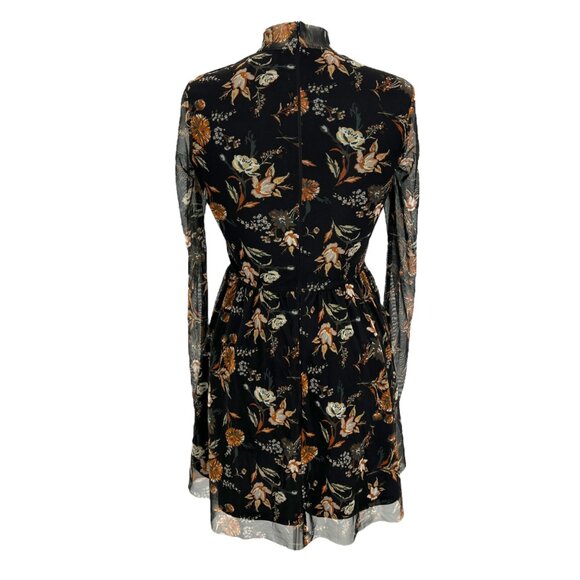 Altar'd State Floral High Neck Mesh Tiered Mini Dress Black Rust Size Medium - Picture 7 of 10